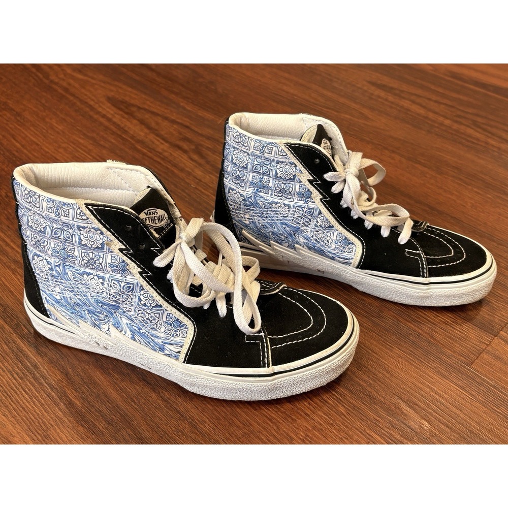 VANS Sk8-Hi Bolt Men's 6 Women 7.5 Canvas Black Blue Sneakers Shoes‎ VN0A5JIVBLK